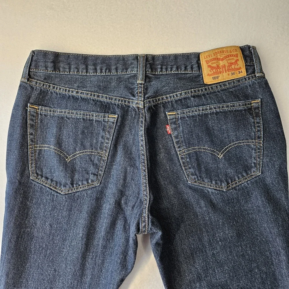 Levi's Men's 559 Blue Denim Jeans Relaxed Straight Leg Fit Size 36X34 Zipper